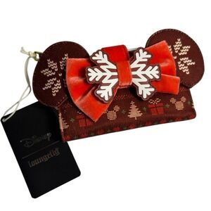 Disney Loungefly Minnie Mouse Ugly Christmas Sweater Wallet Snowflake Bow NWT